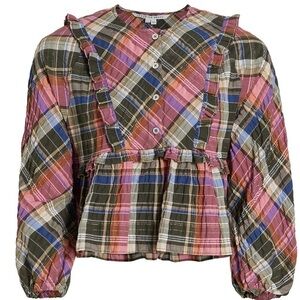 Veronica Beard Katalina Plaid Bib Top MultiColor Size 4 NEW WITH TAGS